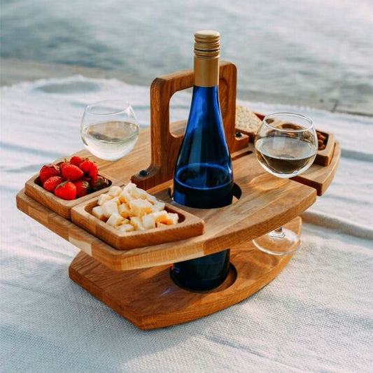 Picnic Table Wine Plate Portable Out Hanging Wine Glasses Fruit Plate Wooden Picnic Table