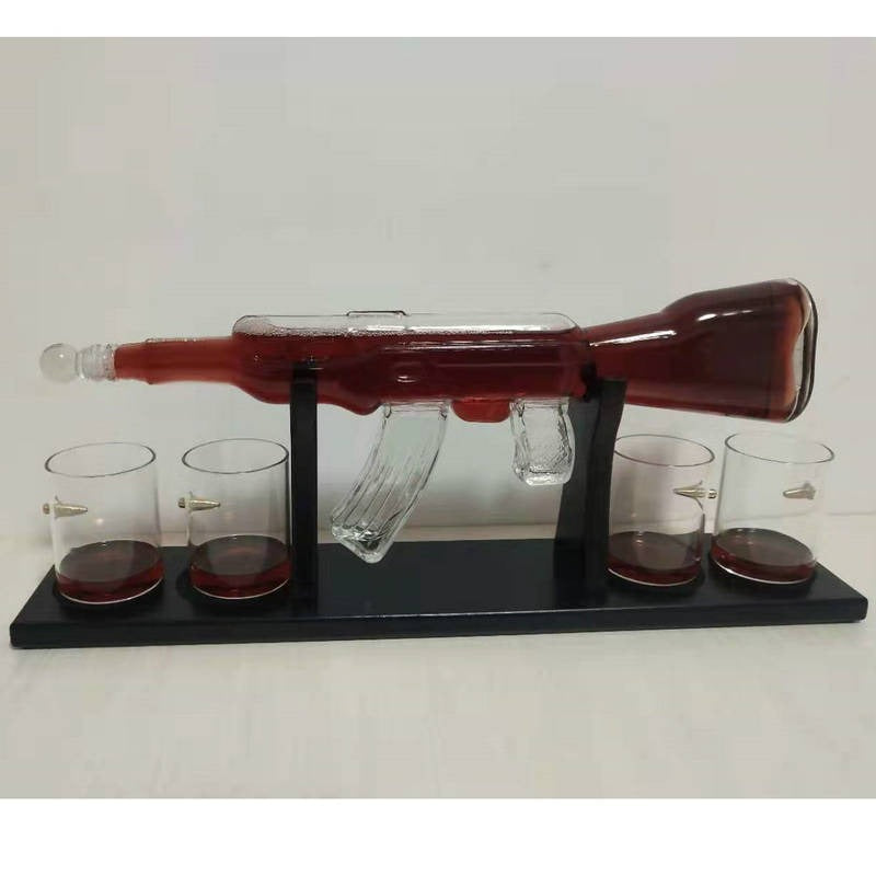 Crystal Glass AK47 Rifle Gun Whiskey Wine Glass Decanter With 4 Whiskey Glasses Set For Liquor,Whiskey,Vodka,Brandy