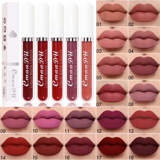 CmaaDu 18 Color Lipstick Matte Non-Stick Cup Waterproof Long Lasting Lip Gloss