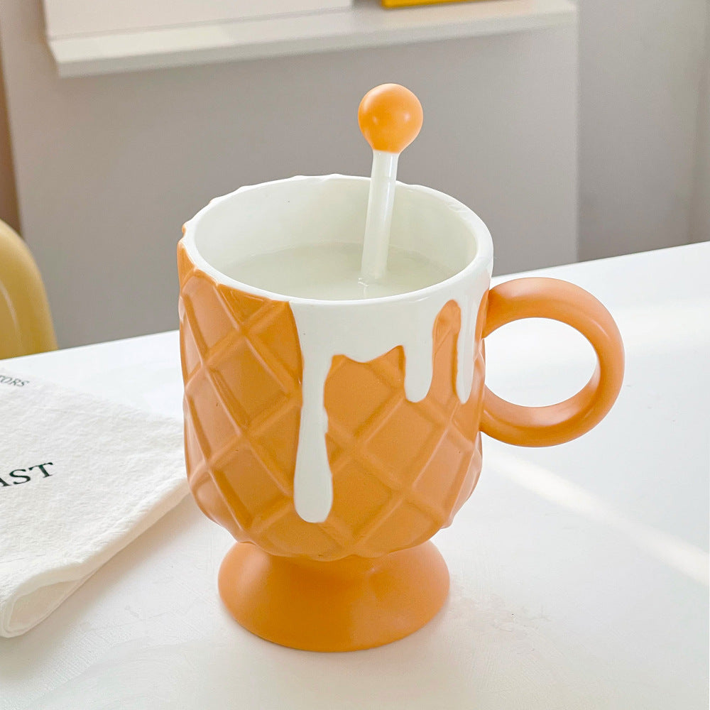 Cream Ice Cream Coffee Cup With Stirring Spoon Ceramic Cup Ins High Beauty Milk Cup Female Household Mug