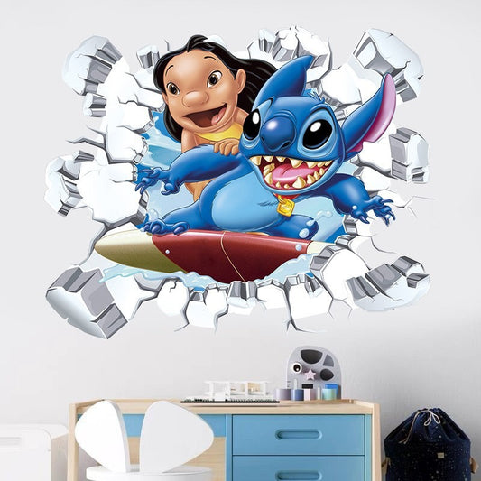 Stitch Children's Room Decoration Wall Stickers Self Adhesive Cartoon Stitch Broken Wall Baby Room Stickers