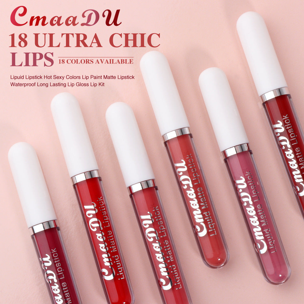 CmaaDu 18 Color Lipstick Matte Non-Stick Cup Waterproof Long Lasting Lip Gloss