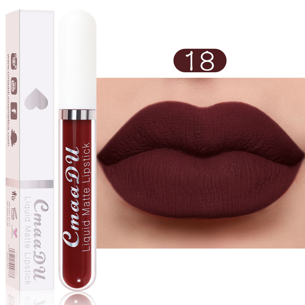 CmaaDu 18 Color Lipstick Matte Non-Stick Cup Waterproof Long Lasting Lip Gloss